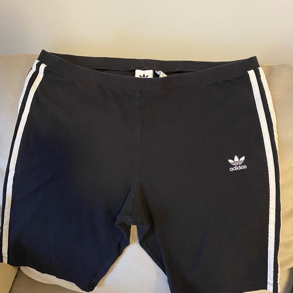 adidas Women's Black Athletic Shorts with White Stripes 17 inches - Picture 3 of 5